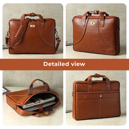 WRIZA Premium Genuine Leather Laptop Bag for Men | 15.6 inch Professional Office Messenger Bag with Adjustable Strap - Tan