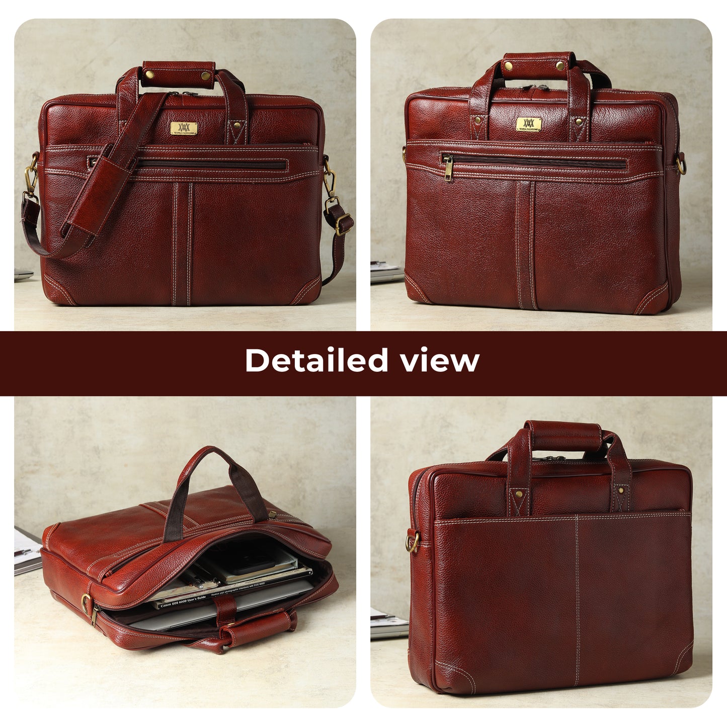 WRIZA Premium Genuine Leather Laptop Bag for Men | 15.6 Inch Office Messenger Bag with Padded Laptop Compartment & Adjustable Shoulder Strap