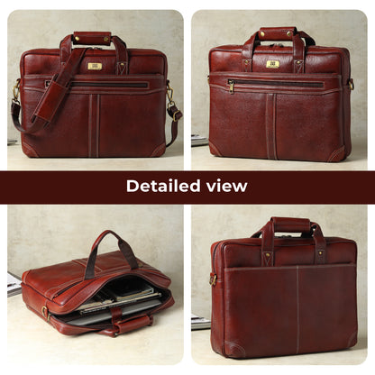 WRIZA Premium Genuine Leather Laptop Bag for Men | 15.6 Inch Office Messenger Bag with Padded Laptop Compartment & Adjustable Shoulder Strap