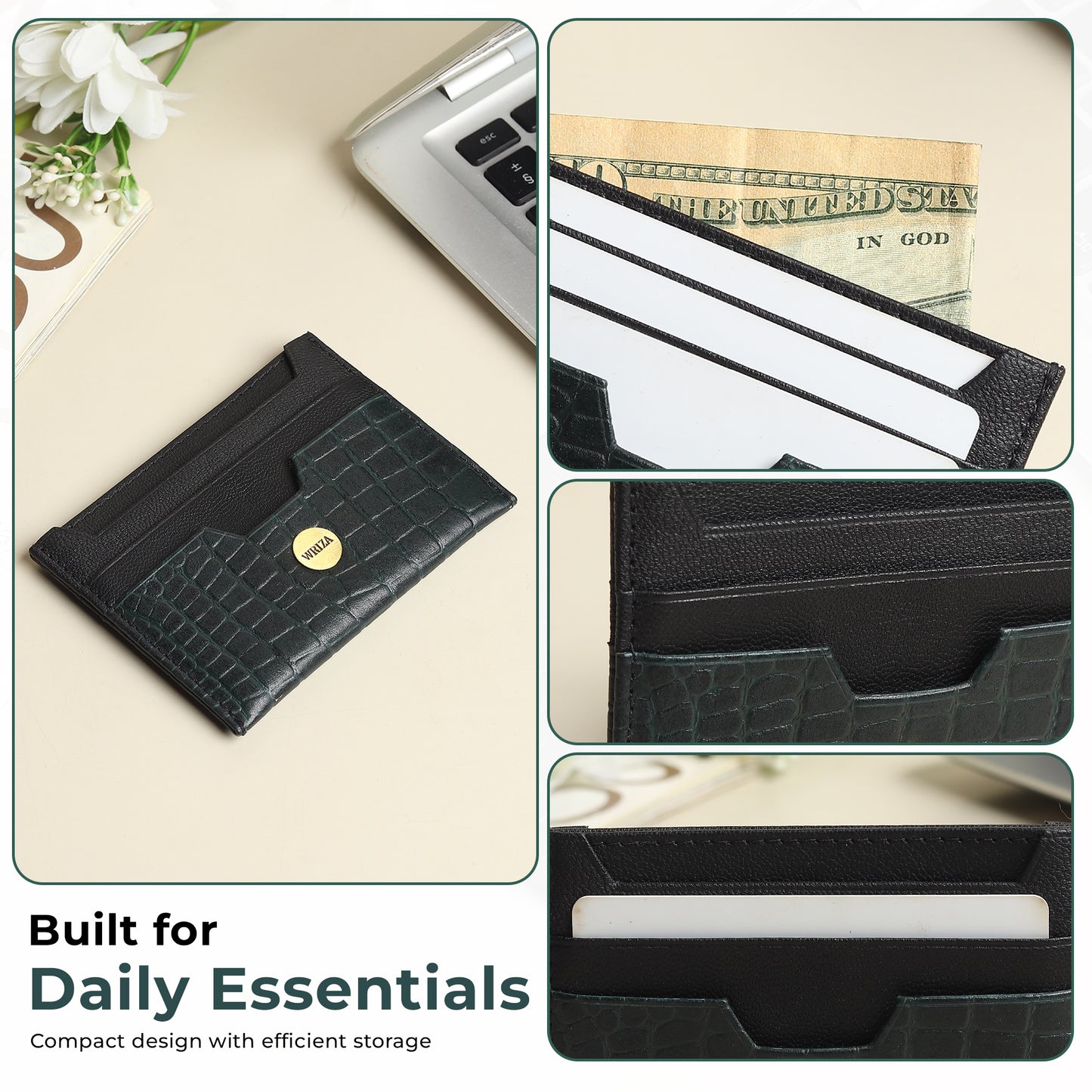 WRIZA Handcrafted Genuine Leather RFID Protected Card Holder with 6 Card Slots