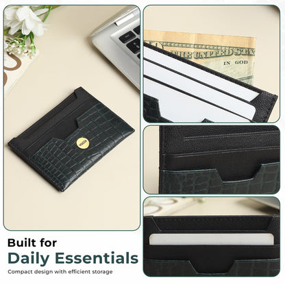 WRIZA Handcrafted Genuine Leather RFID Protected Card Holder with 6 Card Slots