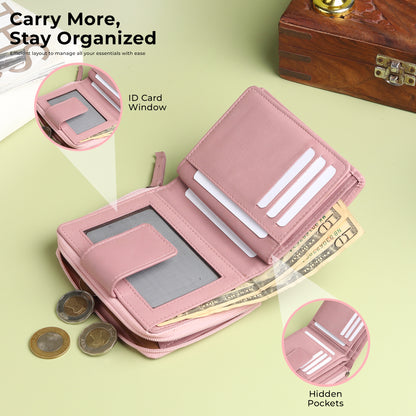 WRIZA Women's Genuine Leather Wallet | Lavender RFID Protected Clutch Purse with 9 Card Slots, ID Window & Zipper Coin Pocket for Gifting