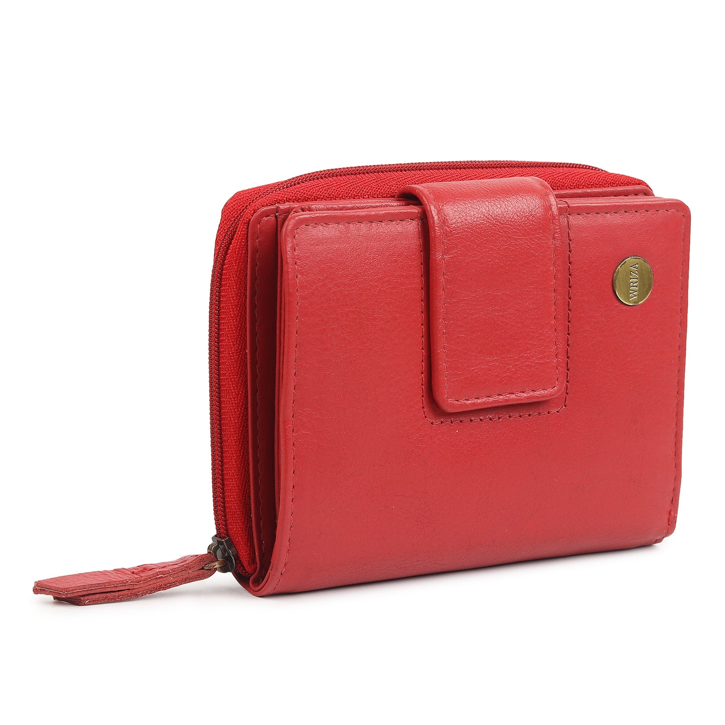 WRIZA Women's Genuine Leather Wallet | Coral Red RFID Protected Clutch Purse with 9 Card Slots, ID Window & Zipper Coin Pocket for Gifting