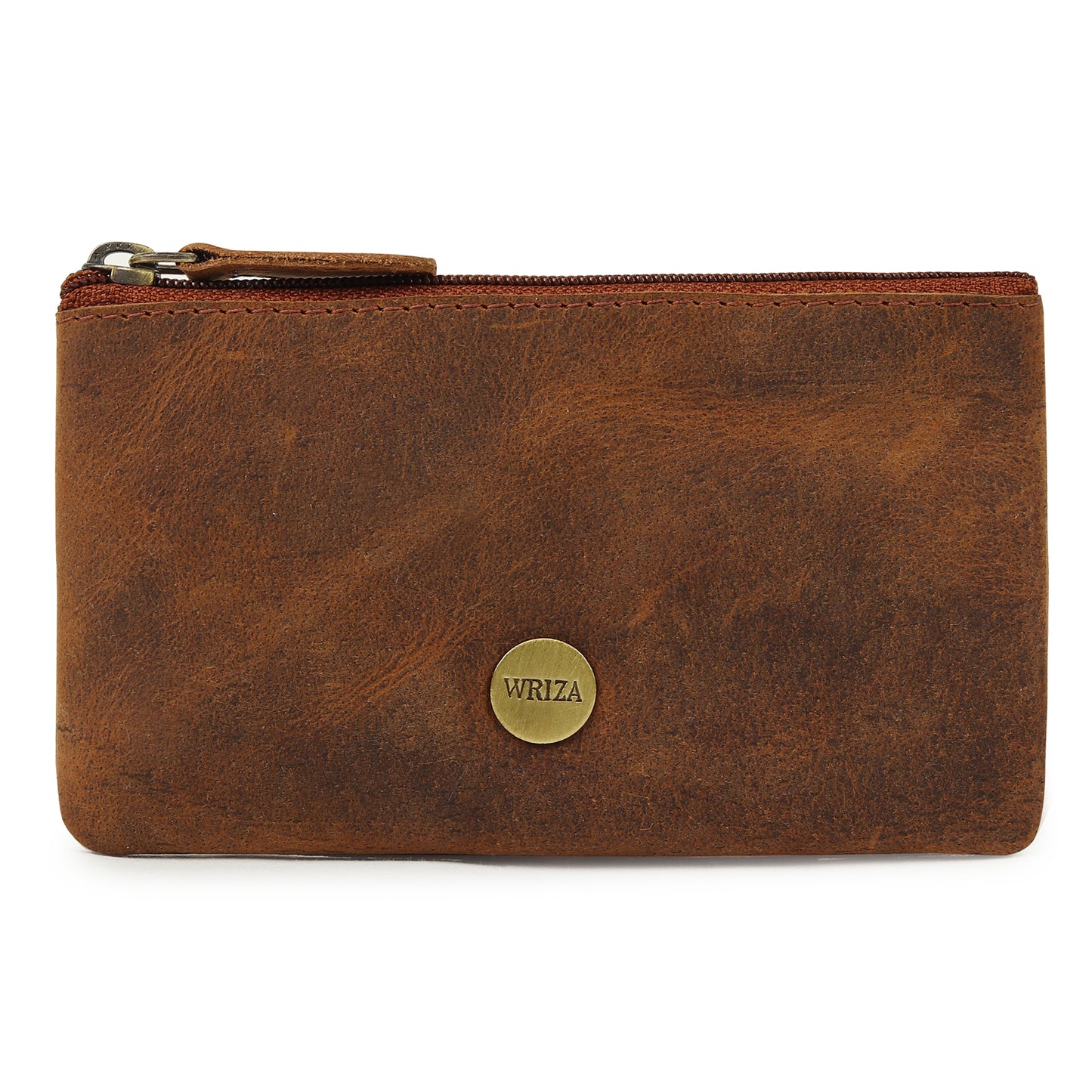 WRIZA Premium Handcrafted Genuine Leather Key Pouch with Zipper & Metallic Ring | Slim Keychain Case for Men & Women