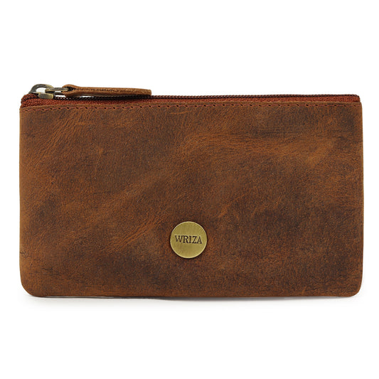 WRIZA Premium Handcrafted Genuine Leather Key Pouch with Zipper & Metallic Ring | Slim Keychain Case for Men & Women