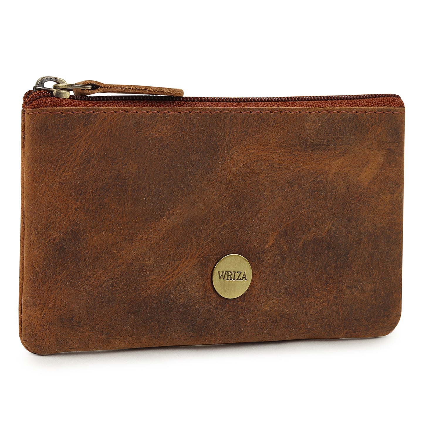 WRIZA Premium Handcrafted Genuine Leather Key Pouch with Zipper & Metallic Ring | Slim Keychain Case for Men & Women