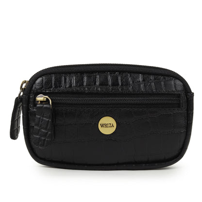 WRIZA Genuine Leather Coin Purse for Women | Mini Key Pouch with Zipper & Keychain Holder