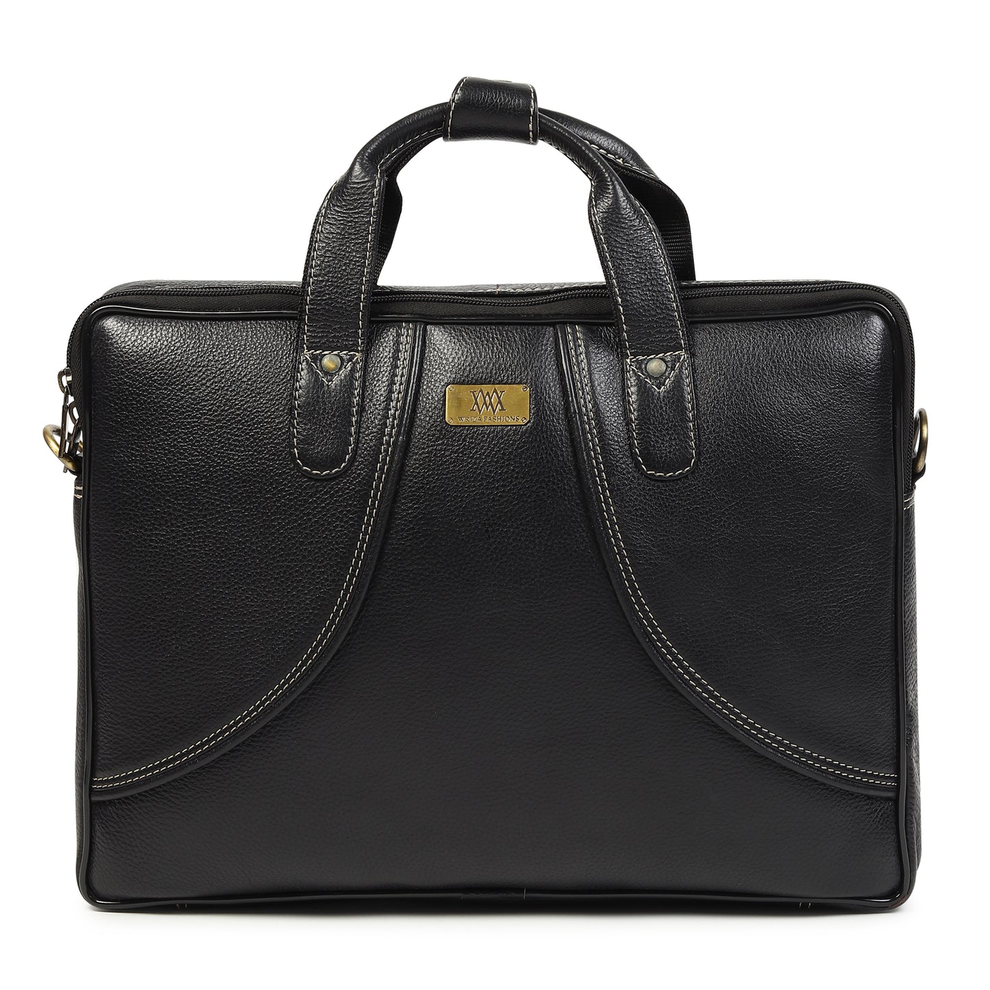 WRIZA Premium Genuine Leather Laptop Bag for Men | 15.6 inch Professional Office Messenger Bag with Adjustable Strap - Black