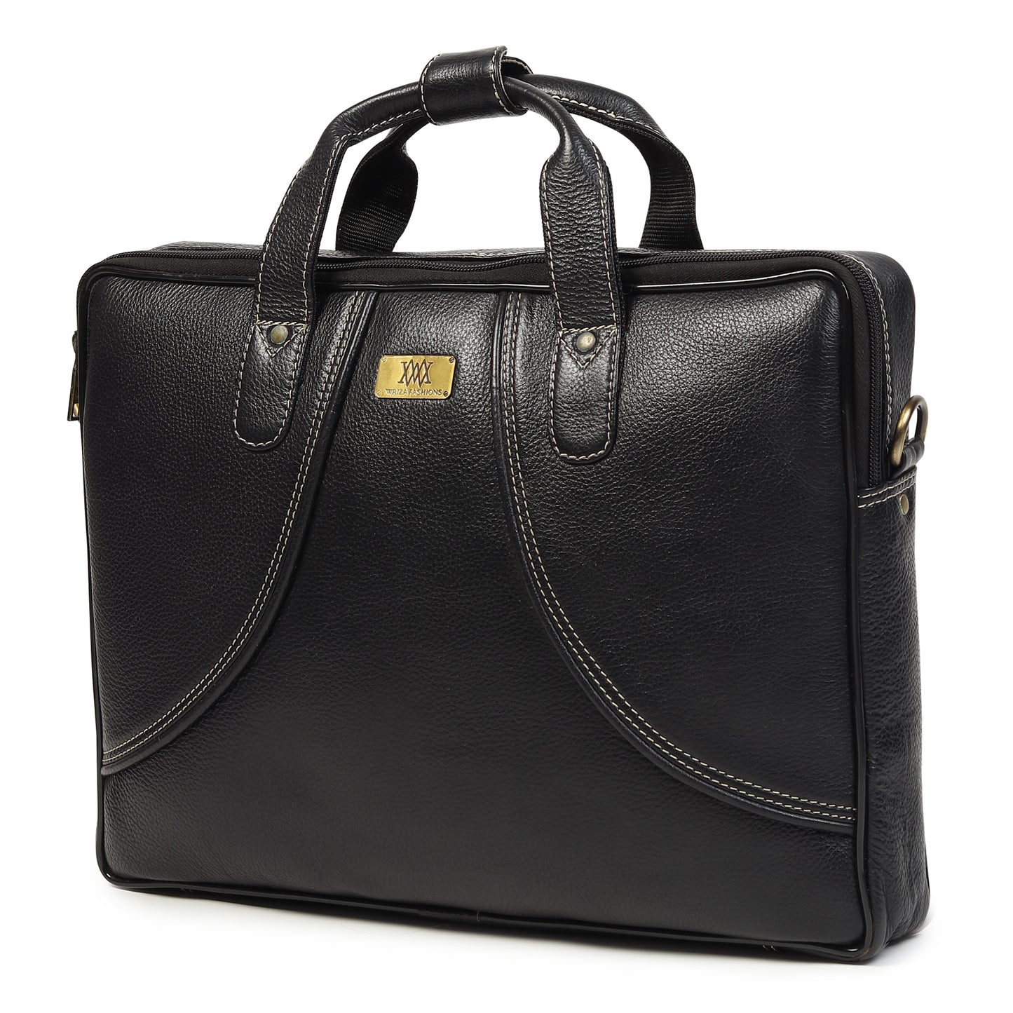 WRIZA Premium Genuine Leather Laptop Bag for Men | 15.6 inch Professional Office Messenger Bag with Adjustable Strap - Black