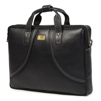WRIZA Premium Genuine Leather Laptop Bag for Men | 15.6 inch Professional Office Messenger Bag with Adjustable Strap - Black