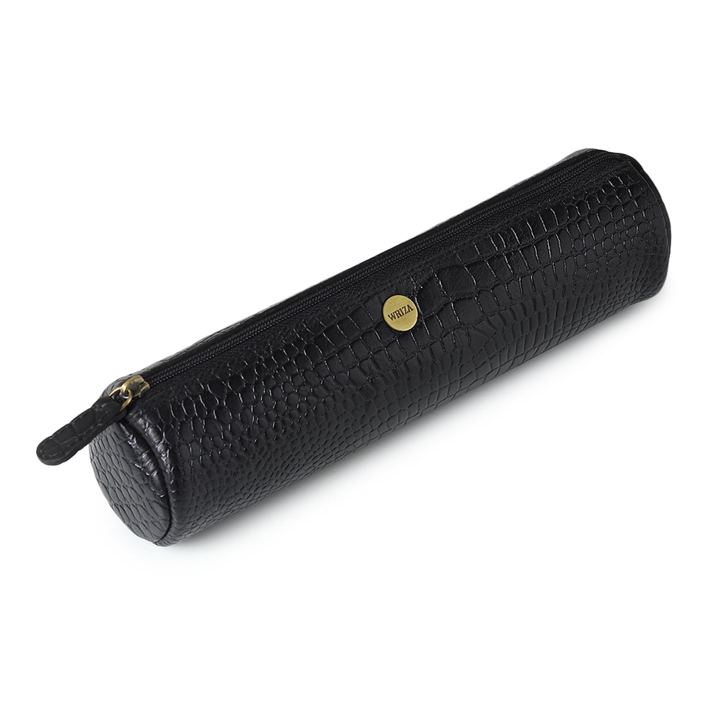 WRIZA Handcrafted Genuine Leather Pen & Pencil Case | Vintage Black Stationary Pouch & Travel Organizer for Professionals, Students, and Artists | Slim Premium Pen Holder Case