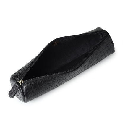 WRIZA Handcrafted Genuine Leather Pen & Pencil Case | Vintage Black Stationary Pouch & Travel Organizer for Professionals, Students, and Artists | Slim Premium Pen Holder Case
