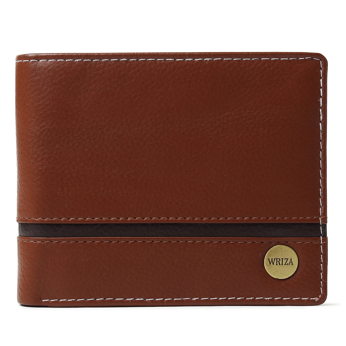 WRIZA Men’s Genuine Leather Bifold Wallet | Premium Textured Finish with Coin Pocket, 2 Currency Compartments & Multiple ID Card Slots | Stylish & Slim Casual Business Wallet for Men (Tan)