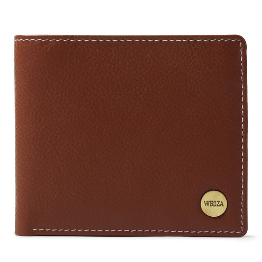 WRIZA Premium Genuine Leather Bi-fold Wallet for Men | Handcrafted Leather Slim Wallet with Coin Pocket, 2 Currency Compartments, and Multiple Credit Card Slots | Elegant Gift Box Included (Rust)