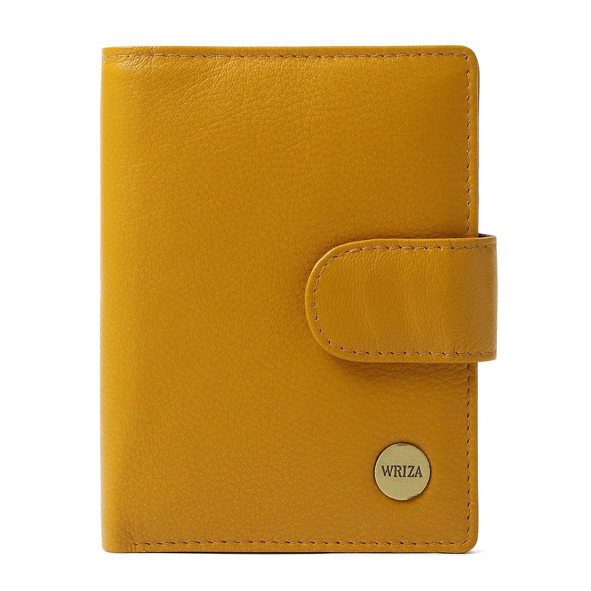 WRIZA Women Mustard Yellow Genuine Leather Two Fold Wallet | Small Purse with Coin Pocket