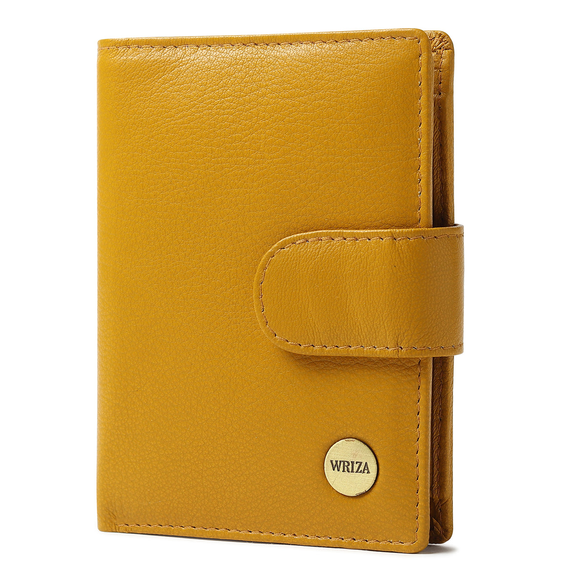 WRIZA Women Mustard Yellow Genuine Leather Two Fold Wallet | Small Purse with Coin Pocket
