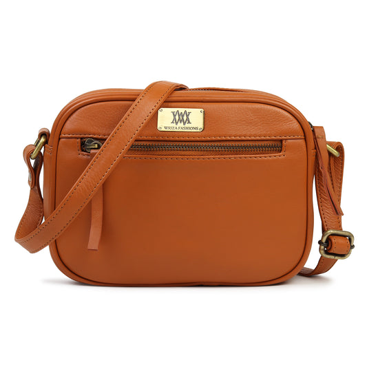 WRIZA Women’s Mustard Genuine Leather Sling Bag | Adjustable Strap Crossbody Purse