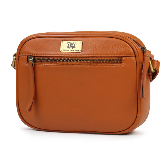 WRIZA Women’s Mustard Genuine Leather Sling Bag | Adjustable Strap Crossbody Purse