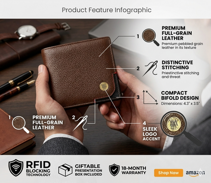 Wriza Men's Genuine Tan Leather Wallet|Handcrafted Bifold with Coin Pocket, Multiple Card Slots & Durable Finish|Slim Premium Wallet for Men