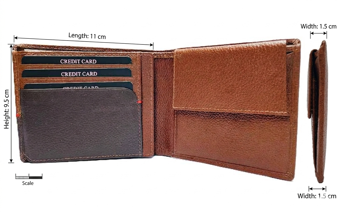 Wriza Men's Genuine Tan Leather Wallet|Handcrafted Bifold with Coin Pocket, Multiple Card Slots & Durable Finish|Slim Premium Wallet for Men