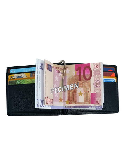WRIZA Men's Genuine Leather Slim Minimalist Wallet with RFID Blocking, 6 Card Slots & Metal Money Clip | Black