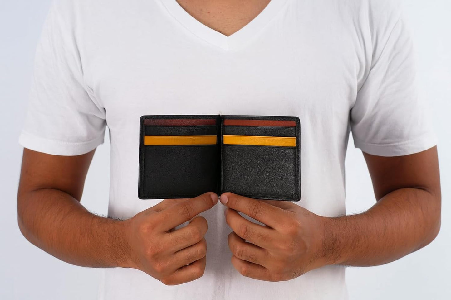 WRIZA Men's Genuine Leather Slim Minimalist Wallet with RFID Blocking, 6 Card Slots & Metal Money Clip | Black
