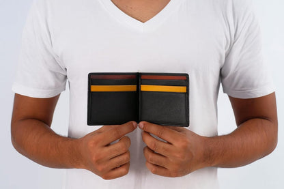WRIZA Men's Genuine Leather Slim Minimalist Wallet with RFID Blocking, 6 Card Slots & Metal Money Clip | Black