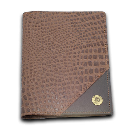 WRIZA Genuine Leather Passport Holder for Men & Women | RFID Protected Travel Wallet with 3 Card Slots & SD/SIM Card Pockets | Brown Croc Pattern Case