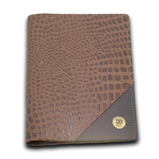 WRIZA Genuine Leather Passport Holder for Men & Women | RFID Protected Travel Wallet with 3 Card Slots & SD/SIM Card Pockets | Brown Croc Pattern Case