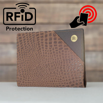 WRIZA Genuine Leather Passport Holder for Men & Women | RFID Protected Travel Wallet with 3 Card Slots & SD/SIM Card Pockets | Brown Croc Pattern Case