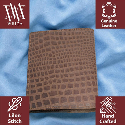 WRIZA Genuine Leather Passport Holder for Men & Women | RFID Protected Travel Wallet with 3 Card Slots & SD/SIM Card Pockets | Brown Croc Pattern Case