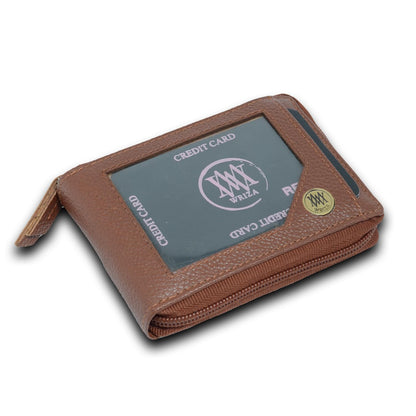 WRIZA Genuine Leather RFID Blocking Card Case Wallet for Men & Women | Tan (11 Slots)
