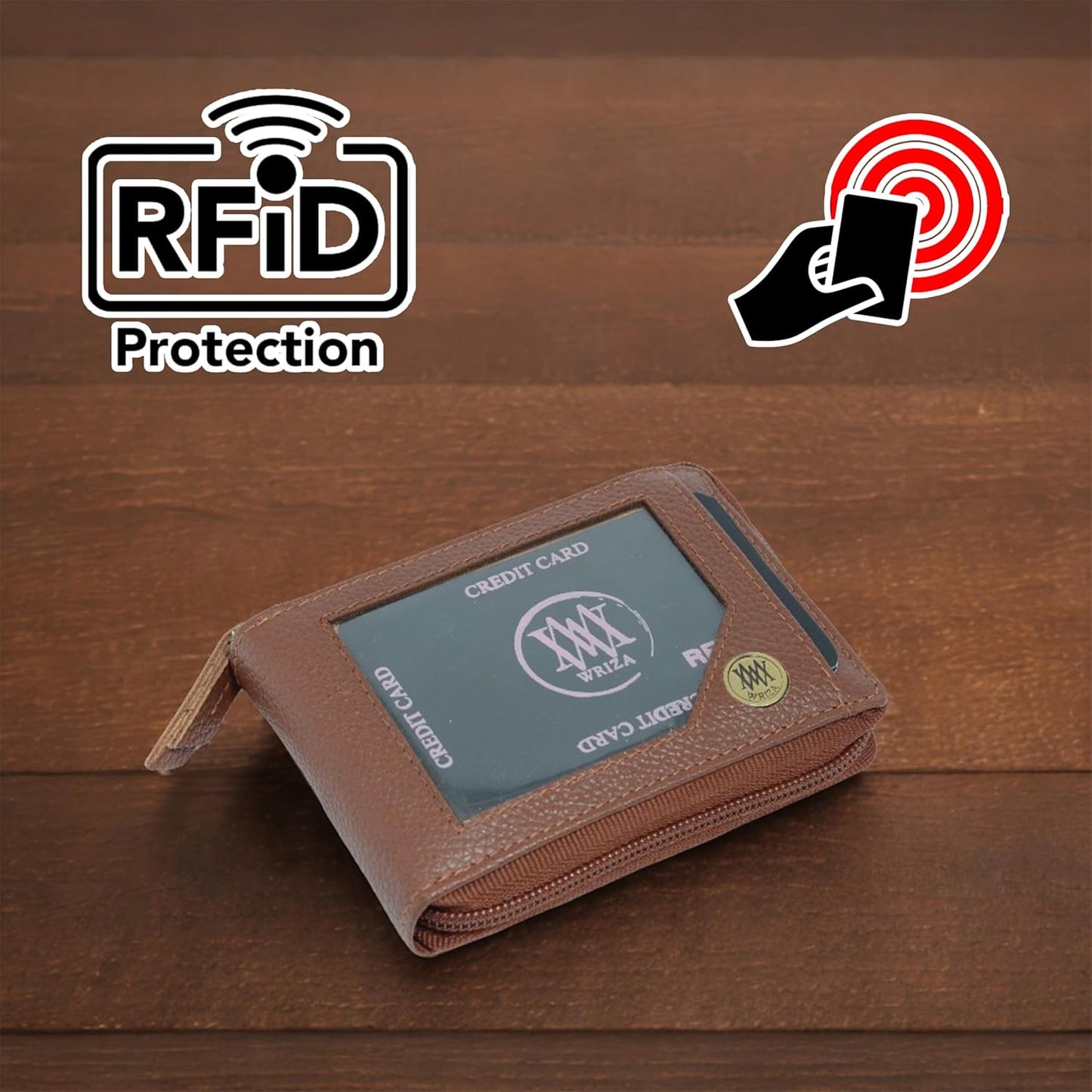 WRIZA Genuine Leather RFID Blocking Card Case Wallet for Men & Women | Tan (11 Slots)