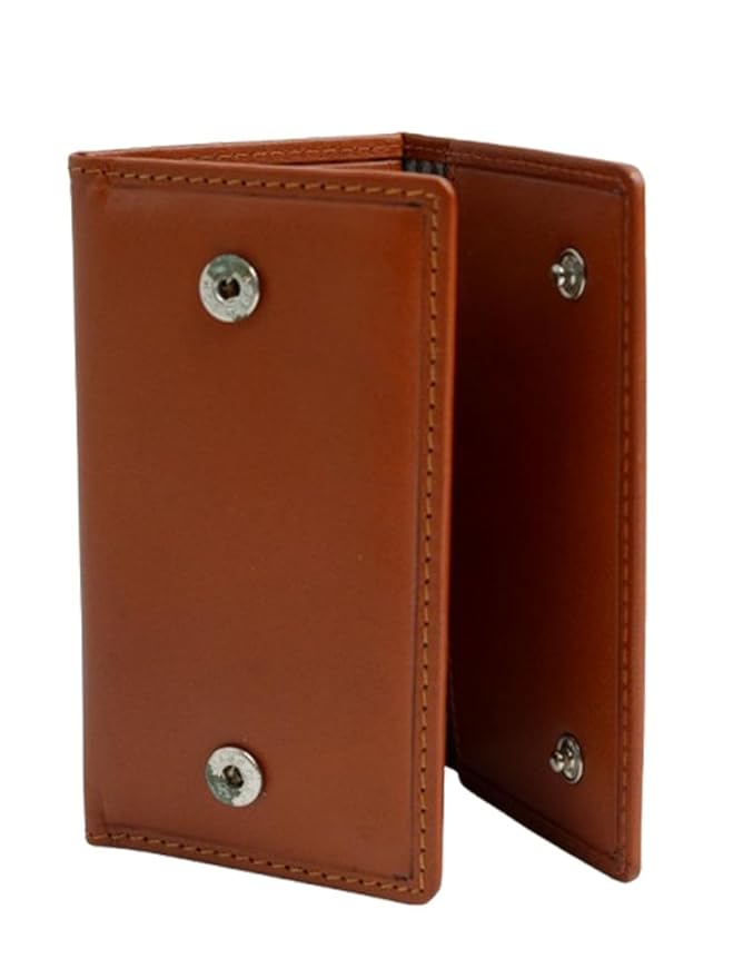 WRIZA Genuine Leather Key Case for Men & Women | Tri-Fold 6-Hook Key Holder Wallet with Dual Snap Button Closure & Card Slots | Tan