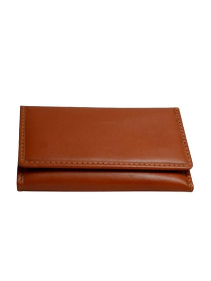WRIZA Genuine Leather Key Case for Men & Women | Tri-Fold 6-Hook Key Holder Wallet with Dual Snap Button Closure & Card Slots | Tan