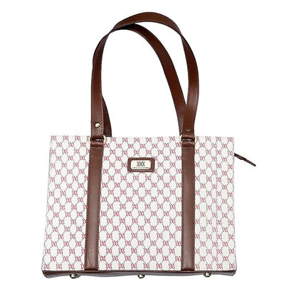 WRIZA Women's Genuine Leather Tote Bag | Large Office Handbag with Laptop Compartment | Monogram Printed Textured Shoulder Bag for Work & Travel