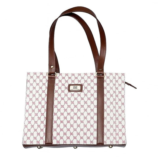 WRIZA Women's Genuine Leather Tote Bag | Large Office Handbag with Laptop Compartment | Monogram Printed Textured Shoulder Bag for Work & Travel
