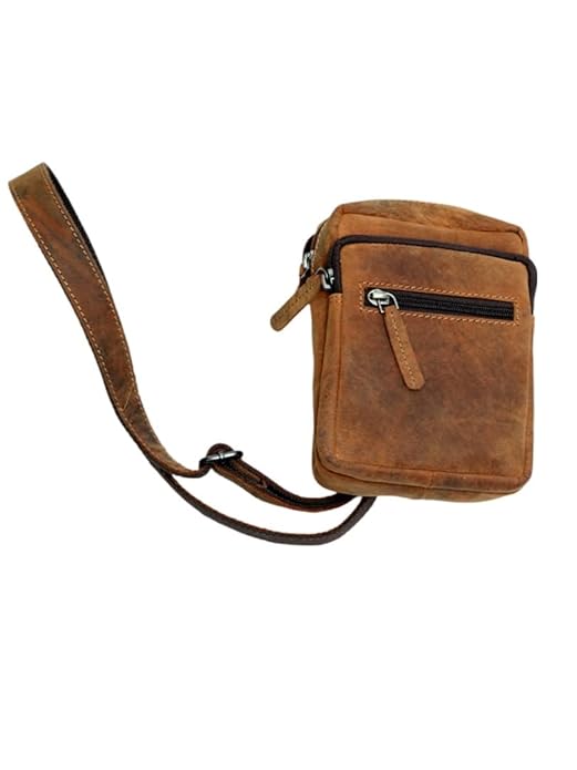 WRIZA Genuine Leather Crossbody Bag for Men & Women | Small Travel Messenger Bag with 2 Main Compartments & Waterproof Lining | Tan Brown