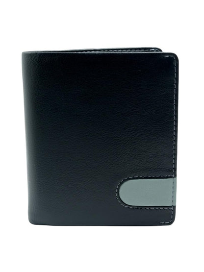 WRIZA Men's Genuine Leather Bifold Wallet | 11 Card Slots & Coin Pocket | Sleek Black Slim Wallet for Men with ID Window and Contrast Detail