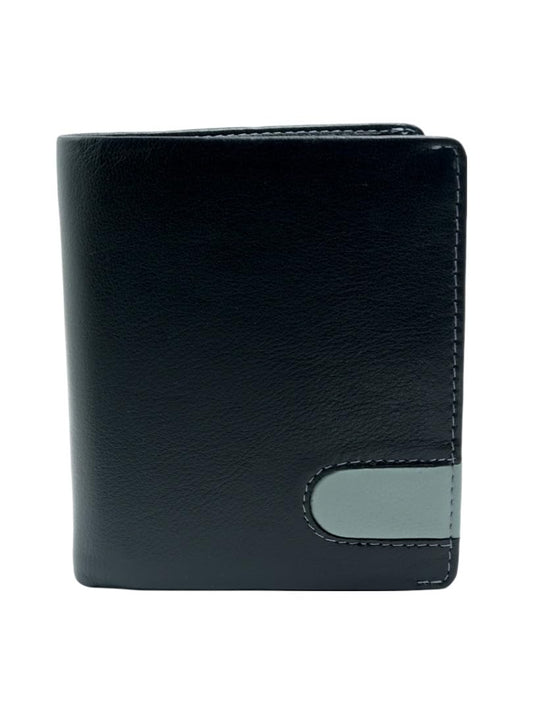 WRIZA Men's Genuine Leather Bifold Wallet | 11 Card Slots & Coin Pocket | Sleek Black Slim Wallet for Men with ID Window and Contrast Detail