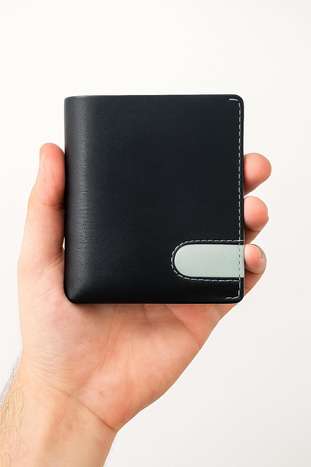 WRIZA Men's Genuine Leather Bifold Wallet | 11 Card Slots & Coin Pocket | Sleek Black Slim Wallet for Men with ID Window and Contrast Detail