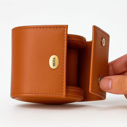 WRIZA Handcrafted Genuine Leather Single Watch Case Roll - Travel Organizer with Soft Suede Lining & Secure Snap Closure - Premium Tan Watch Box for Men & Women