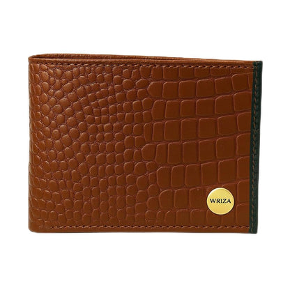WRIZA Men's Tan Croco Textured Genuine Leather Bifold Wallet | Multiple Card Slots & Coin Pocket | Slim Formal Wallet for Men | Premium Durable Craftmanship