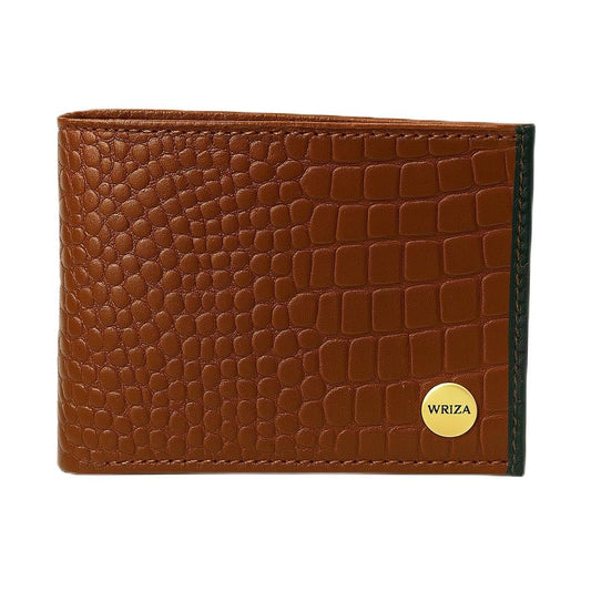 WRIZA Men's Tan Croco Textured Genuine Leather Bifold Wallet | Multiple Card Slots & Coin Pocket | Slim Formal Wallet for Men | Premium Durable Craftmanship