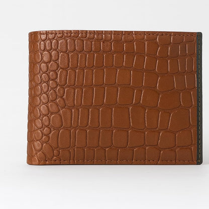 WRIZA Men's Tan Croco Textured Genuine Leather Bifold Wallet | Multiple Card Slots & Coin Pocket | Slim Formal Wallet for Men | Premium Durable Craftmanship