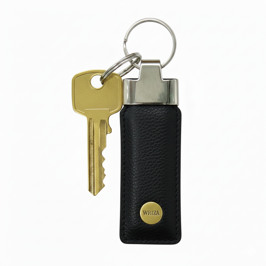WRIZA Handcrafted Genuine Leather Keychain | Premium Black Leather Keyring with Sturdy Metal Ring for Car, Home & Office Keys | Elegant Gift for Men & Women