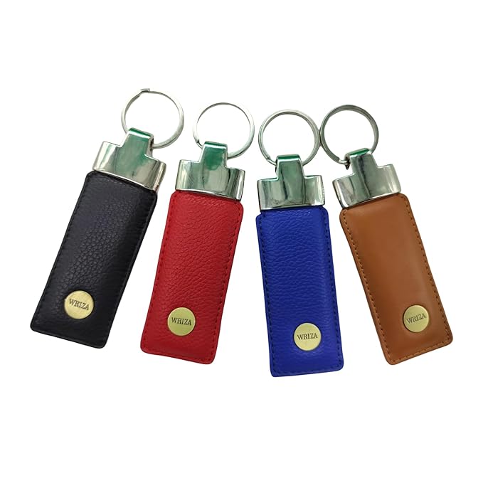 WRIZA Handcrafted Genuine Leather Keychain | Premium Tan Leather Keyring with Sturdy Metal Ring for Car, Home & Office Keys | Elegant Gift for Men & Women