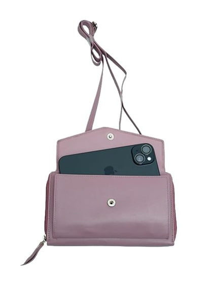 WRIZA Handcrafted Genuine Leather Sling Bag for Women | 3-Zip Wallet cum Crossbody Purse with Adjustable Strap & Card Slots
