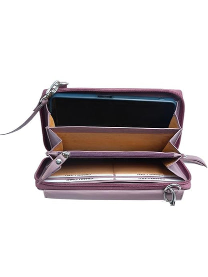 WRIZA Handcrafted Genuine Leather Sling Bag for Women | 3-Zip Wallet cum Crossbody Purse with Adjustable Strap & Card Slots