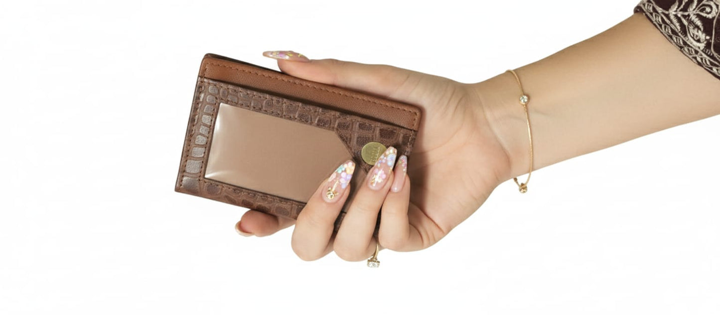 WRIZA Handcrafted Genuine Leather Card Case | Croc Textured | 11 Slot Card Holder